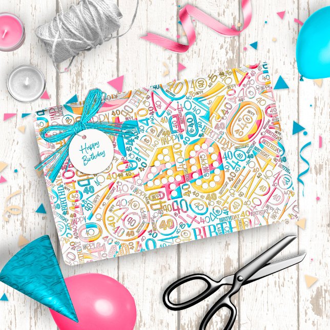 Birthday Number Word Cloud Forty B ID270 Wrapping Paper (Creator Uploaded)
