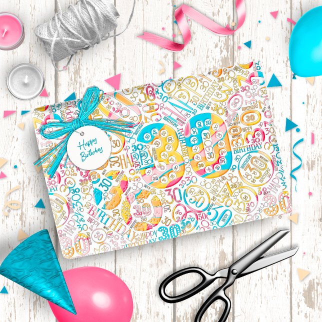Birthday Number Word Cloud Thirty B ID270 Wrapping Paper (Creator Uploaded)