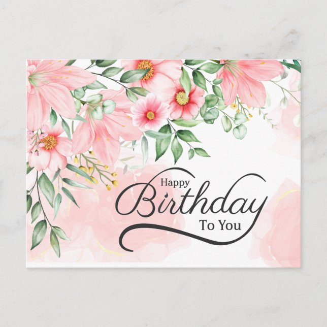 Birthday Numbers 6:24-26 Bible Verse Pink Floral Postcard (Front)