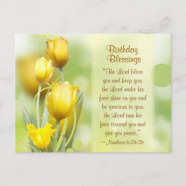 Birthday, Numbers 6:24-26, Lord Bless You, Tulips Postcard (Front)