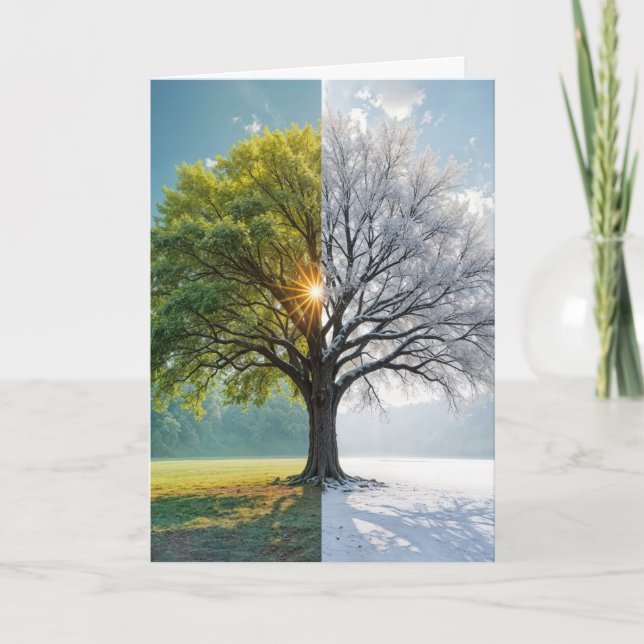 Birthday Oak Tree In Dual Seasons Card (Front)