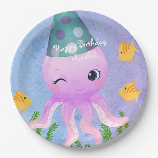 Birthday Octopus Paper Plates  (Front)