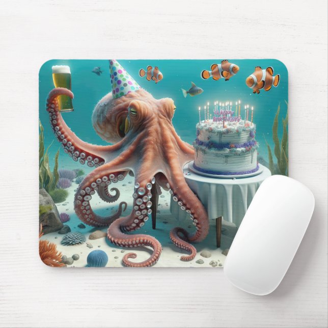 Birthday Octopus With a Beer Mouse Mat (With Mouse)