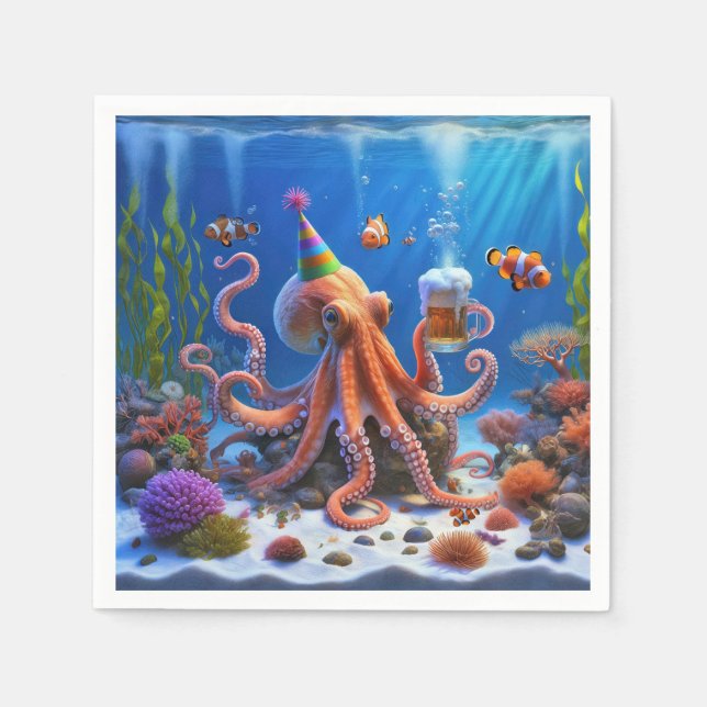 Birthday Octopus With a Beer Napkin (Front)