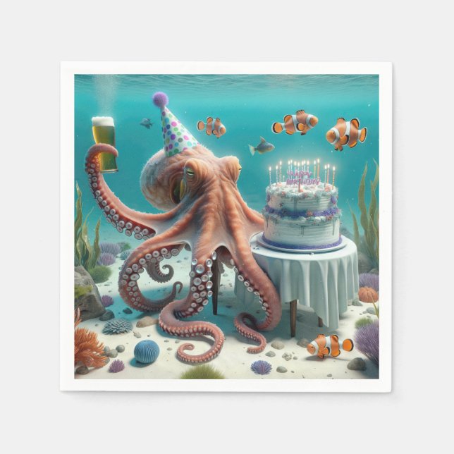 Birthday Octopus With a Beer Napkin (Front)
