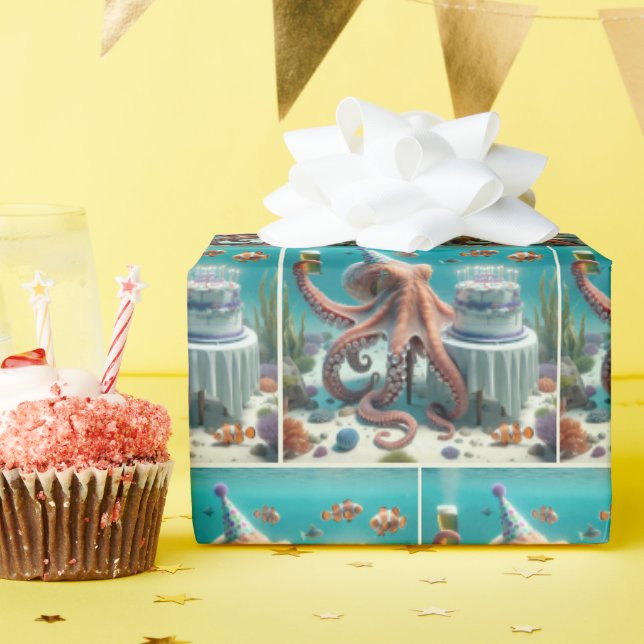 Birthday Octopus With a Beer Wrapping Paper (Birthday Party)