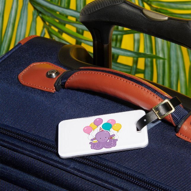 Birthday Octopus with Balloons and Cupcake Luggage Tag (Creator Uploaded)