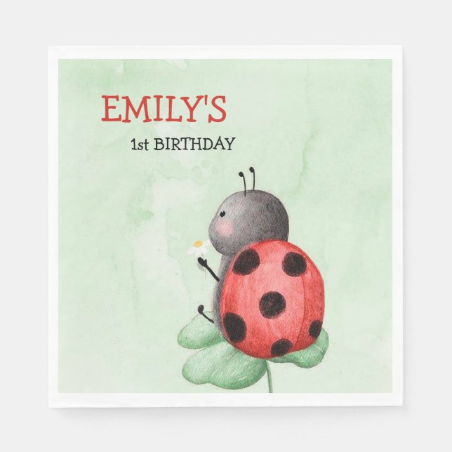 Birthday of a ladybug on a meadow watercolor napkin (Front)