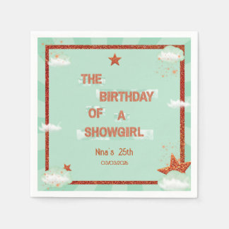Birthday of a Showgirl Retro Orange & Teal Party Napkin