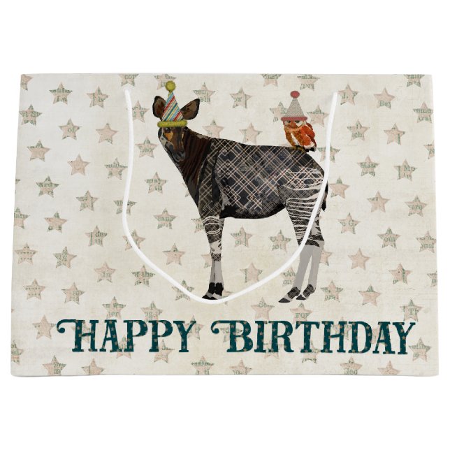 BIRTHDAY OKAPI & OWL LARGE GIFT BAG (Front)