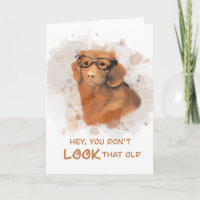 Birthday Old Dog w/Glasses in Messy Watercolor