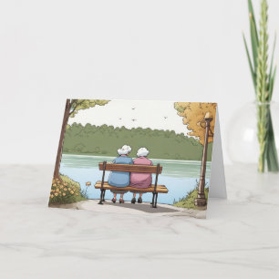 Birthday Old Ladies Sitting on Park Bench Card