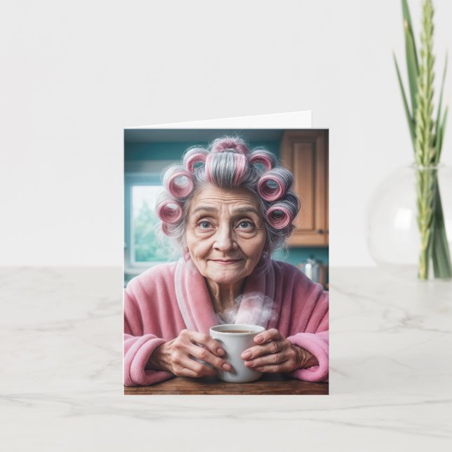 Birthday Old Lady In Pink Curlers Card (Front)