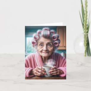 Birthday Old Lady In Pink Curlers Card