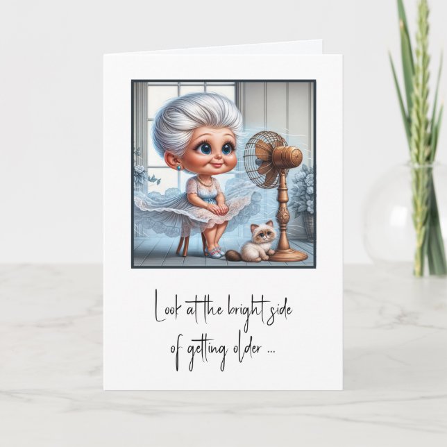 Birthday Old Lady Sitting In Front of a Fan Card (Front)