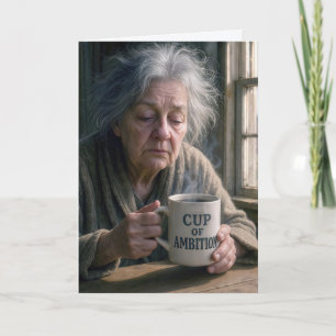Birthday Old Lady With Steaming Cup of Coffee Card