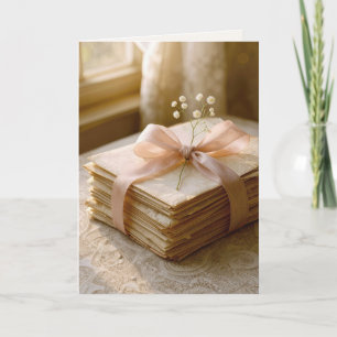 Birthday Old Love Letters Tied With Pink Ribbon Card