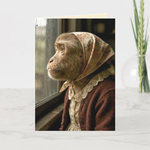 Birthday Old Monkey Staring at the Rain Card