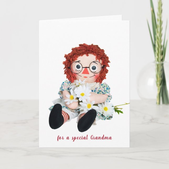 Birthday old Rag Doll for Grandma Card (Front)