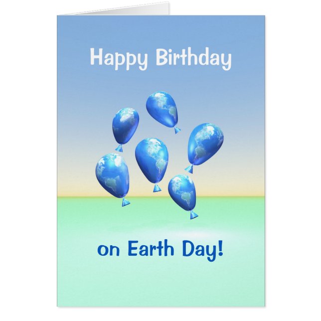 Birthday on Earth Day World Balloons Card (Front)