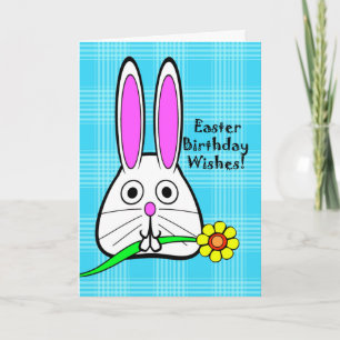 Birthday on Easter, Cute Bunny with Flower Holiday Card