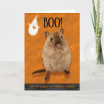 Birthday on Halloween Boo HumorousJumpy Gerbil Card<br><div class="desc">A small, cute ghost is not scary but age can be. This fun Halloween birthday card has a spooked gerbil jumping in the air because someone said "BOO!" A funny card that anyone would enjoy, unless they don't like rodents, then age might not be so scary. This is another holiday...</div>