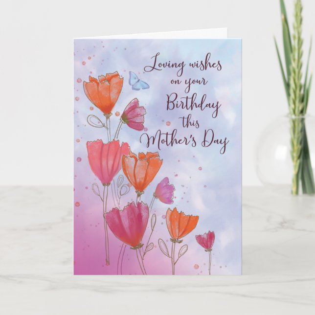 Birthday on Mothers Day Love with Orange Pink Card (Front)