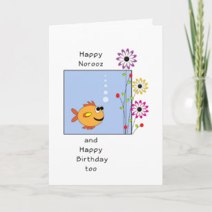 Birthday on Norooz New Year Card with Fish Flowers