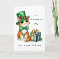 Birthday on St Patrick’s Day Cute Cat with Hat