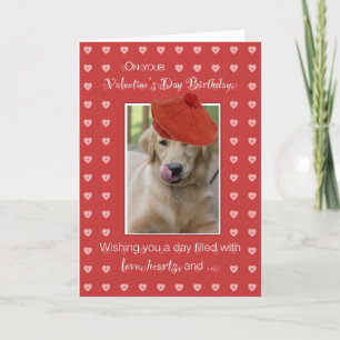 Birthday on Valentine's Day Golden Retriever Dog Holiday Card