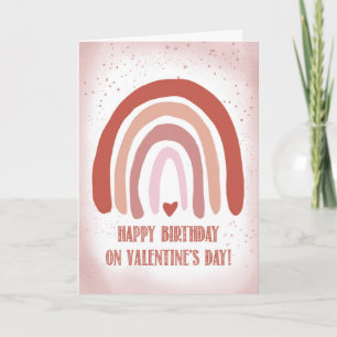 Birthday on Valentines Day Hand Painted Soft Pink  Card