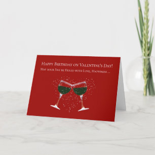 Birthday on Valentine's Day Humour with Wine Holid Holiday Card