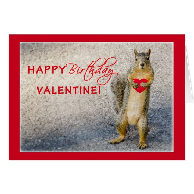 Birthday on Valentine's Day, Squirrel, Humourous (Front Horizontal)