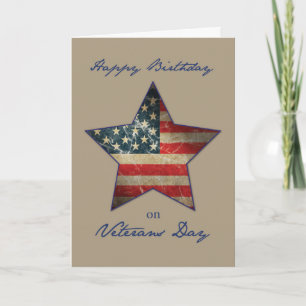 Birthday on Veterans Day, Old Flag Star Thank You Card