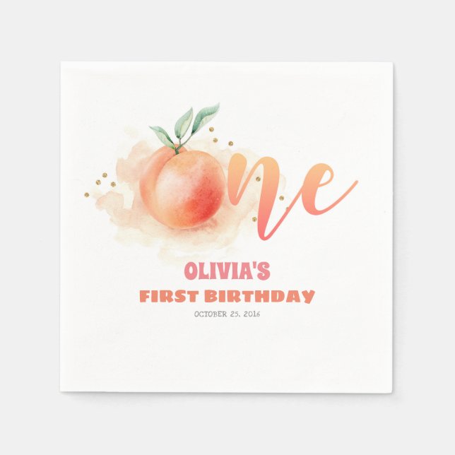 Birthday ONE Cute Peach Fruit Napkin (Front)
