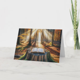 Birthday Open Bible On Autumn Tree Stump Card