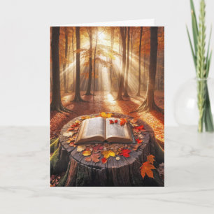 Birthday Open Book On Autumn Tree Stump Card