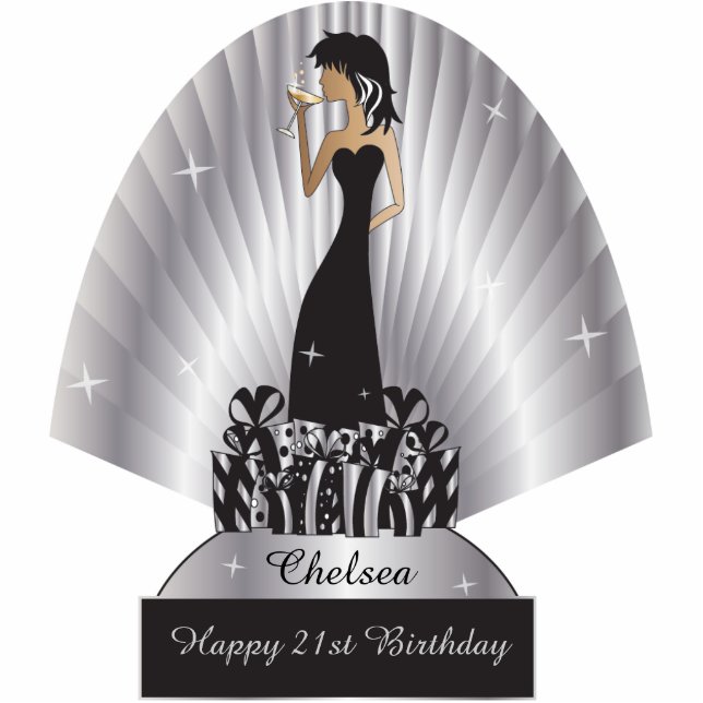 Birthday or Bachelorette Diva Girl | Silver Standing Photo Sculpture (Front)