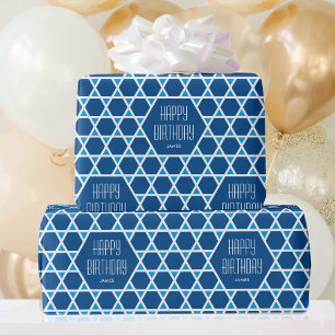Birthday or Custom Greeting Blue Star Pattern Wrapping Paper