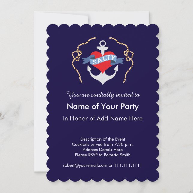 Birthday or Wedding on a Boat Nautical Anchor Invitation (Back)