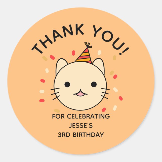 Birthday Orange Cat Thank You Classic Round Sticker (Creator Uploaded)