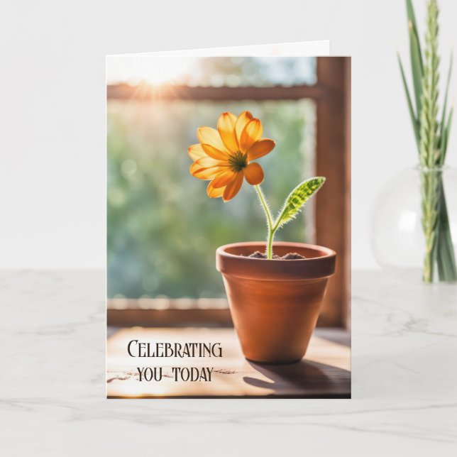 Birthday Orange Daisy In Sunshine Card (Front)