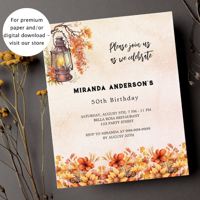 Birthday orange fall florals budget invitation (Creator Uploaded)