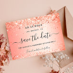 Birthday orange glitter save the date glam<br><div class="desc">For an elegant 50th (or any age) birthday party. An orange metallic looking background. Decorated with faux glitter. Personalise and add the date,  place and name.</div>