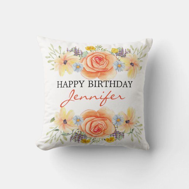 Birthday Orange Roses  Cushion (Front)