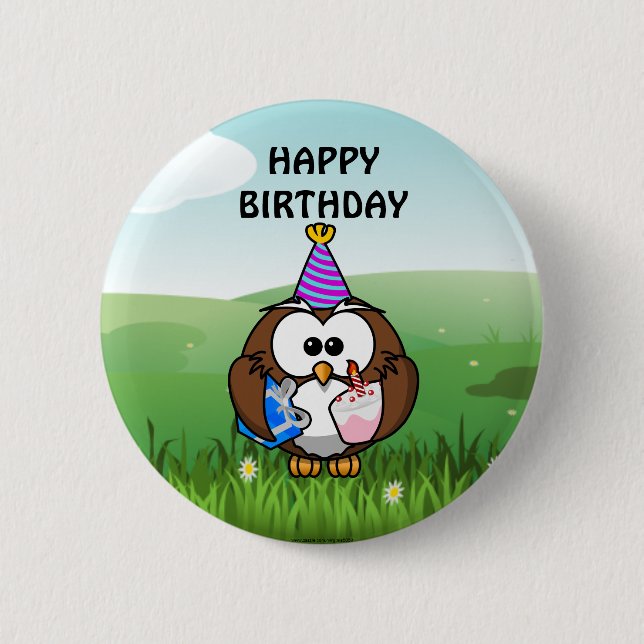 Birthday Owl 6 Cm Round Badge (Front)