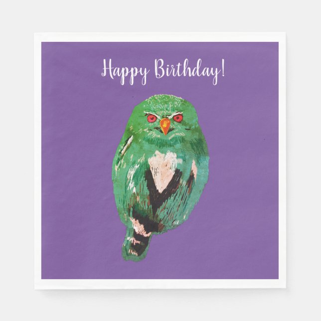 Birthday Owl Art  Paper Napkin (Front)