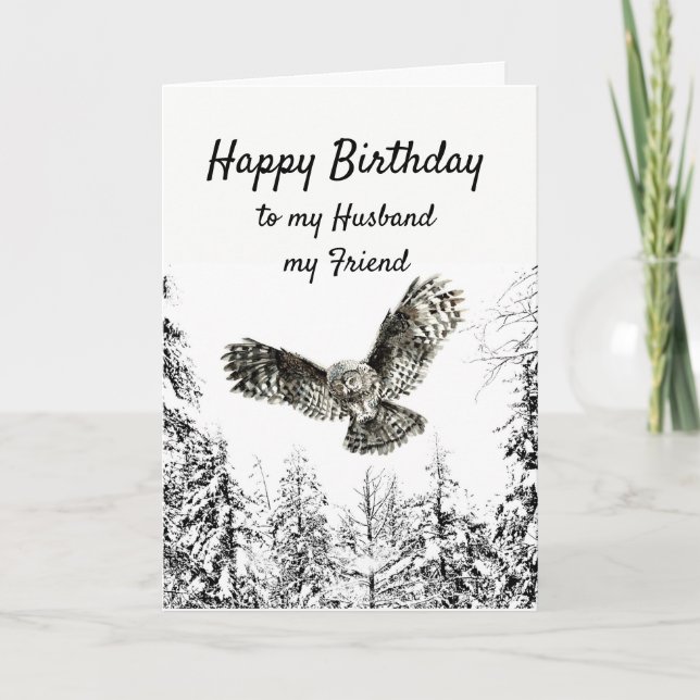 Birthday Owl Bird Watercolor Husband Friend Card (Front)