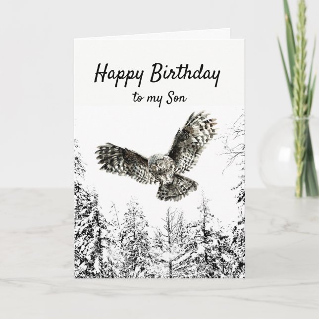 Birthday Owl Bird Watercolor Son Card (Front)