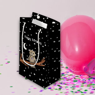 Birthday Owl Crystal Necklace Branch Moon Stars Small Gift Bag